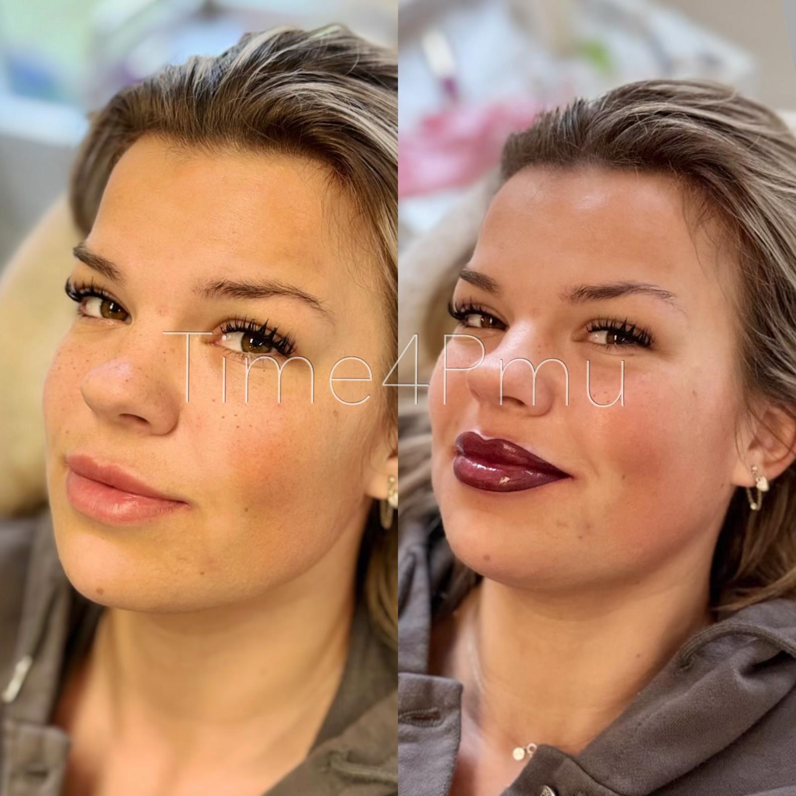 Twee foto's van lippen naast elkaar, bij dezelfde klant